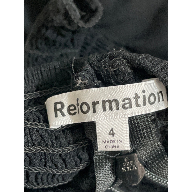 Reformation Women's Black Smocked Back Sleeveless Strapless Bandeau Crop Top 4