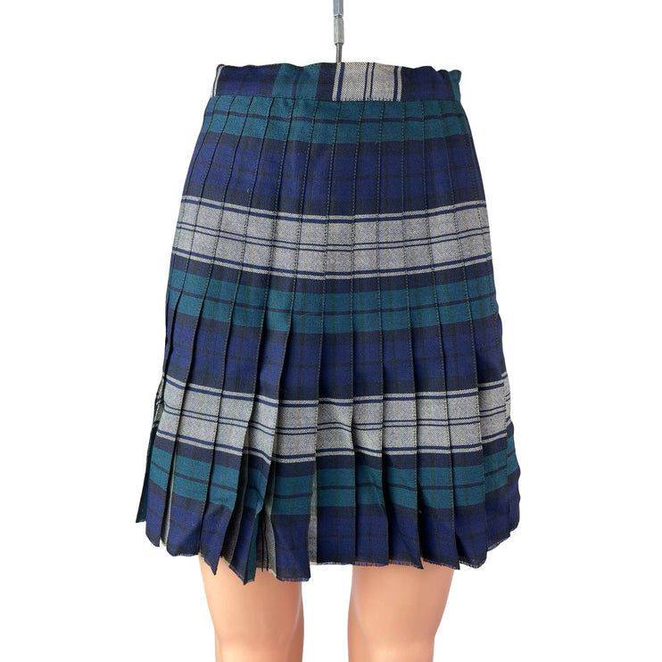 Women's Blue Plaid Striped Colorblock High Waisted Pleated A Line Mini Skirt XS