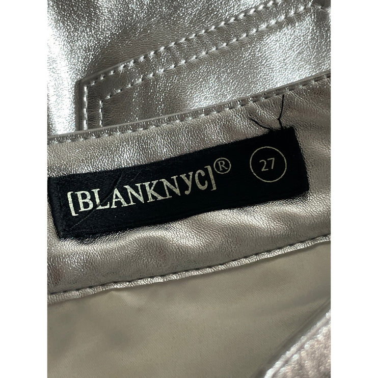 BlankNYC Silver Faux Leather Vegan Metallic Mid Waist Pencil Mini Skirt Size 27