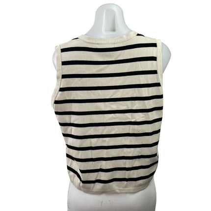 Illusory Women's Cream Black Striped Sleeveless Button Up Crop Cardigan Size L