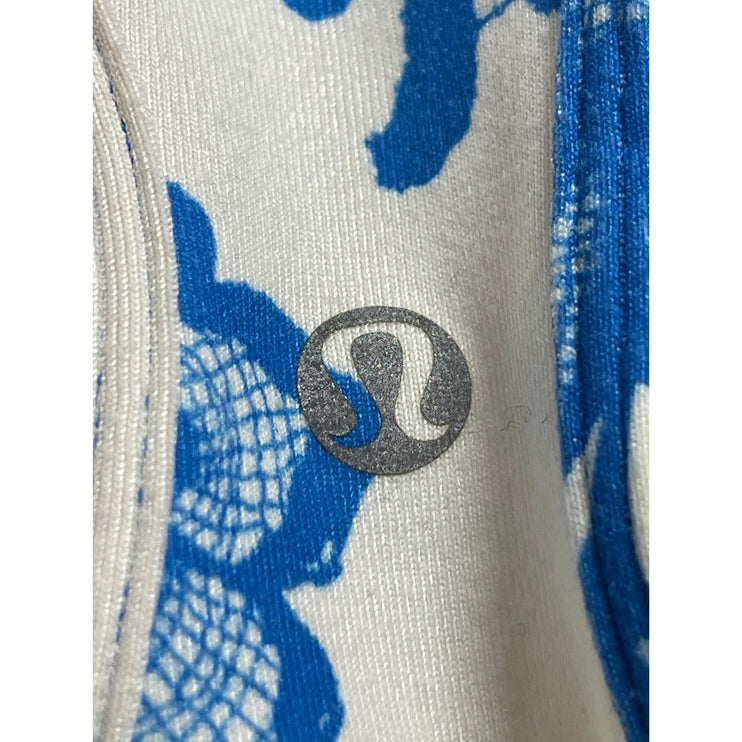 Lululemon White Blue Floral Racerback Yoga Workout Athletic Tank Top Size 4
