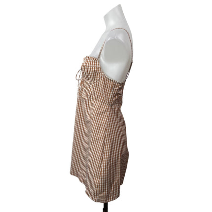 Urban Outfitters Kitty Brown White Sleeveless Gingham Bustier A-line Dress Sz M