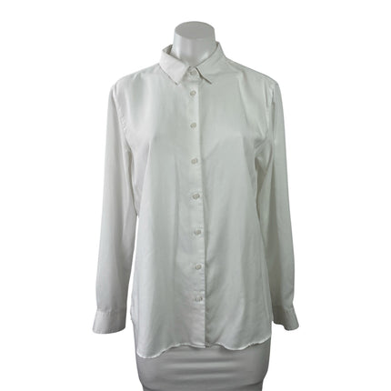 Uniqlo Womens White Long Sleeve Minimalist Collared Button Down Shirt Top Size M