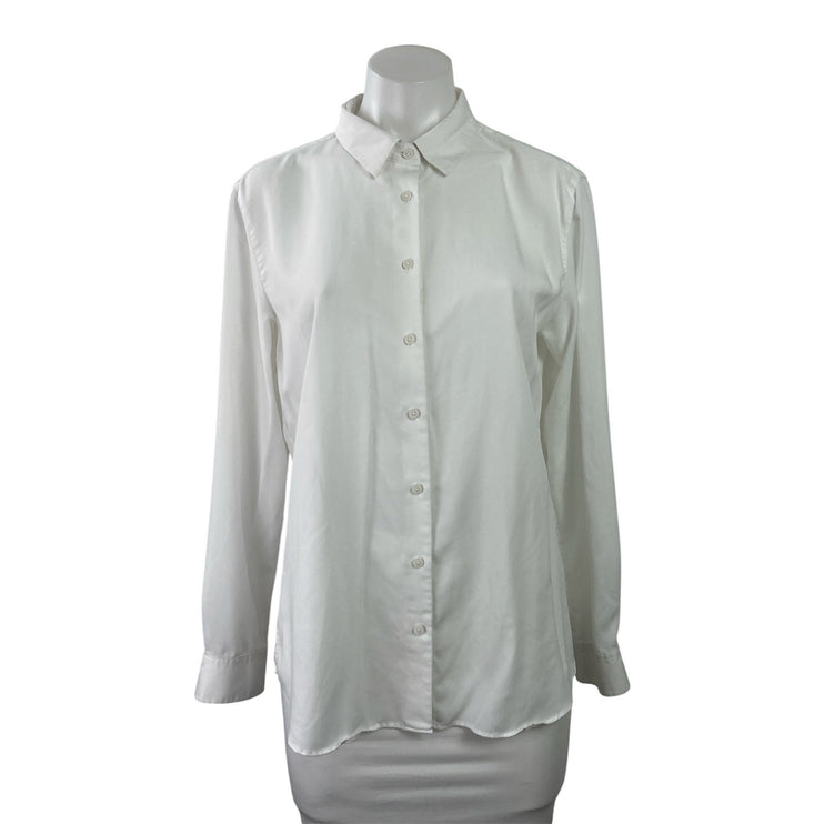 Uniqlo Womens White Long Sleeve Minimalist Collared Button Down Shirt Top Size M