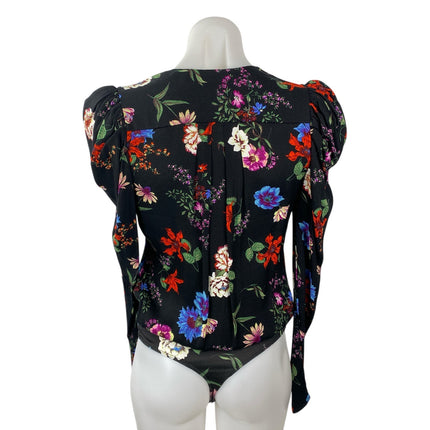 AFRM Ossie Multicolor Floral V Neck Long Puff Sleeve Button Down Bodysuit Top XS
