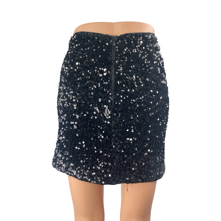 H&M Black Sequin Sparkly Shimmer Part High Waisted Pencil Mini Skirt Size 2