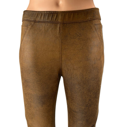 Free People Never Let Go Brown Faux Suede Leather Pull On Legging Pants Size 4