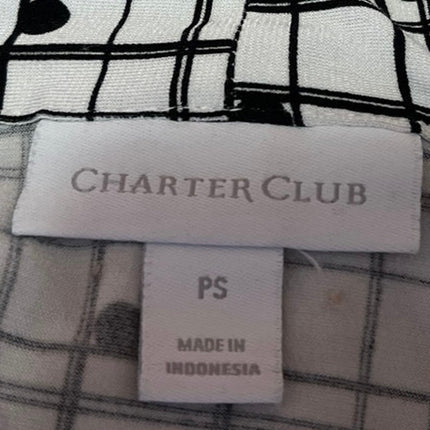 Charter Club White Black Plaid Polka Dots Long Sleeve Button Down Shirt Top Sz S