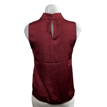 Express Women's Red Satin Mock Neck Sleeveless Corporate Work Tank Blouse Top XS