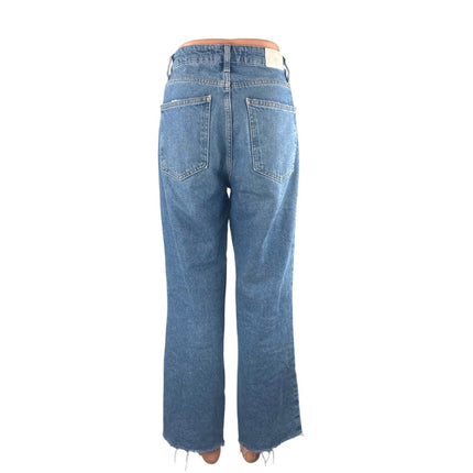 Zara Womens Blue Medium Wash Raw Hem High Rise Wide Leg Baggy Denim Jeans Size 4