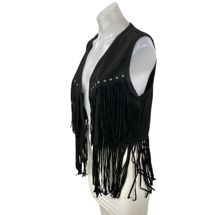 Women's Western Hippie Cowgirl Faux Suede Fringe Tassel Rivet Stud Vest Top Sz S
