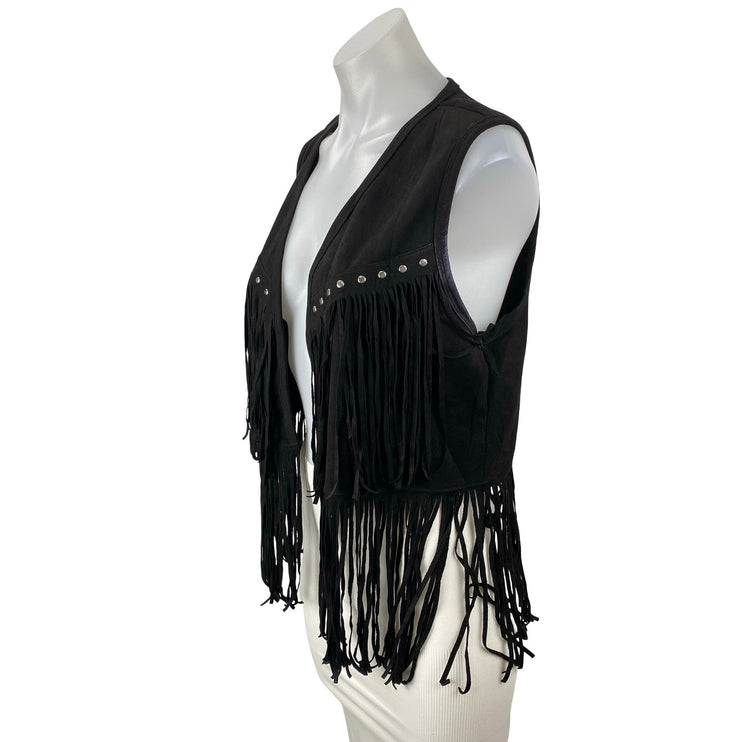 Women's Western Hippie Cowgirl Faux Suede Fringe Tassel Rivet Stud Vest Top Sz S
