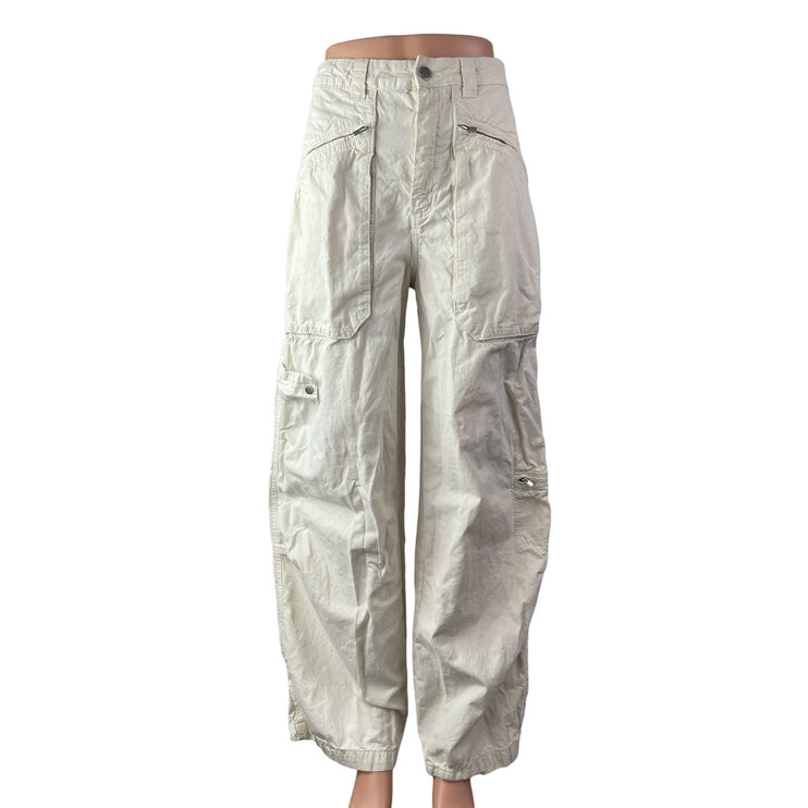 Zara Women's White High Waisted Barrel Baggy Wide Leg Trousers Pants Size 4