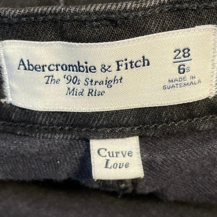 Abercrombie & Fitch 90s Straight Black Mid Rise Straight Denim Jeans Pants Sz 28