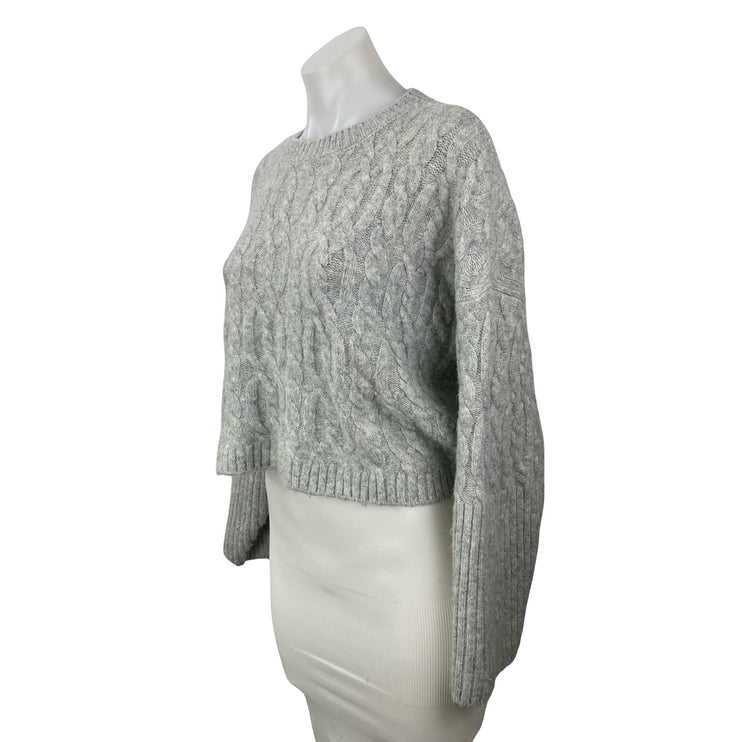 Topshop Womne's Gray Cable Knit Crew Neck Long Sleeve Sweatshirt Sweater Top 6
