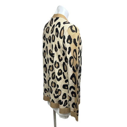 Apt 9 Beige Black Leopard Animal Print Open Front Knit Cardigan Sweater Size M