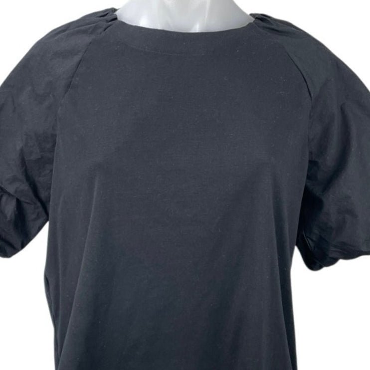 NEW Banana Republic Black Crew Neck Puff Sleeve Boxy Tee T-Shirt Blouse Top Sz S