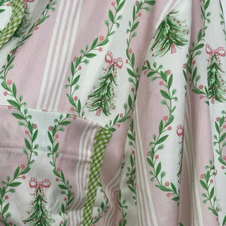 Altar'd State Blythe Satin Christmas Long Sleeve Shorts Pajama Sleepwear Set S