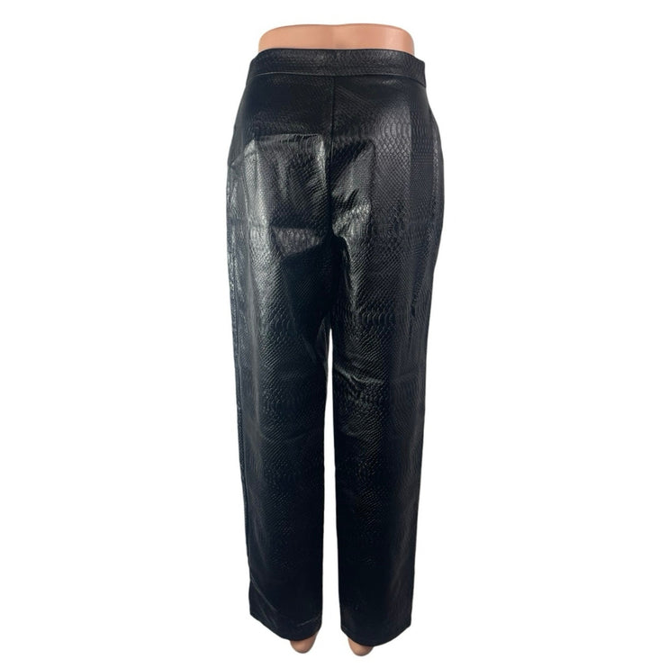 Nasty Gal Women's Faux Vegan Croc Leather High Waist Straight Trousers Pants 2