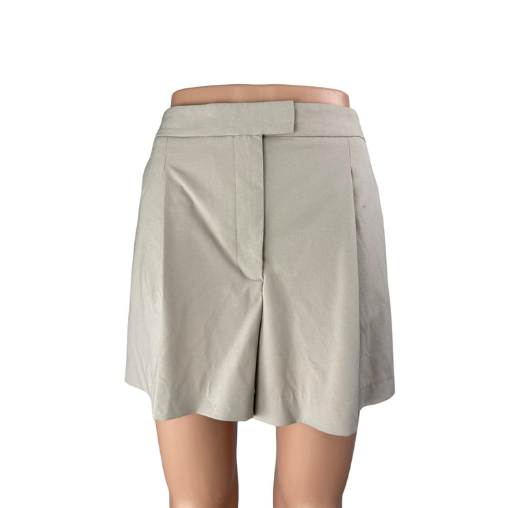 Zara Women's Beige High Rise Pleated Wide Leg Chino Khaki Casual Mini Shorts L