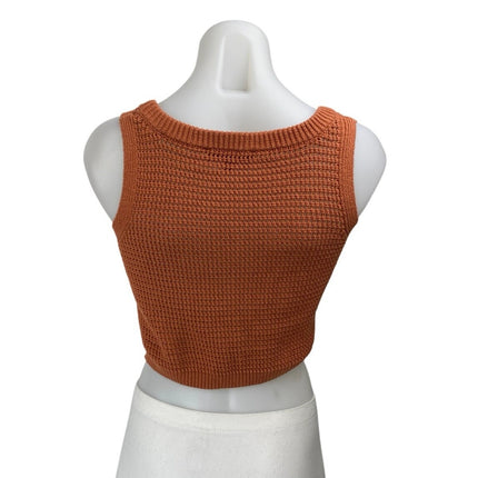 Lulus Brown Sleeveless Crochet Waffle Knit Sweater Vest Tank Crop Top Size XS