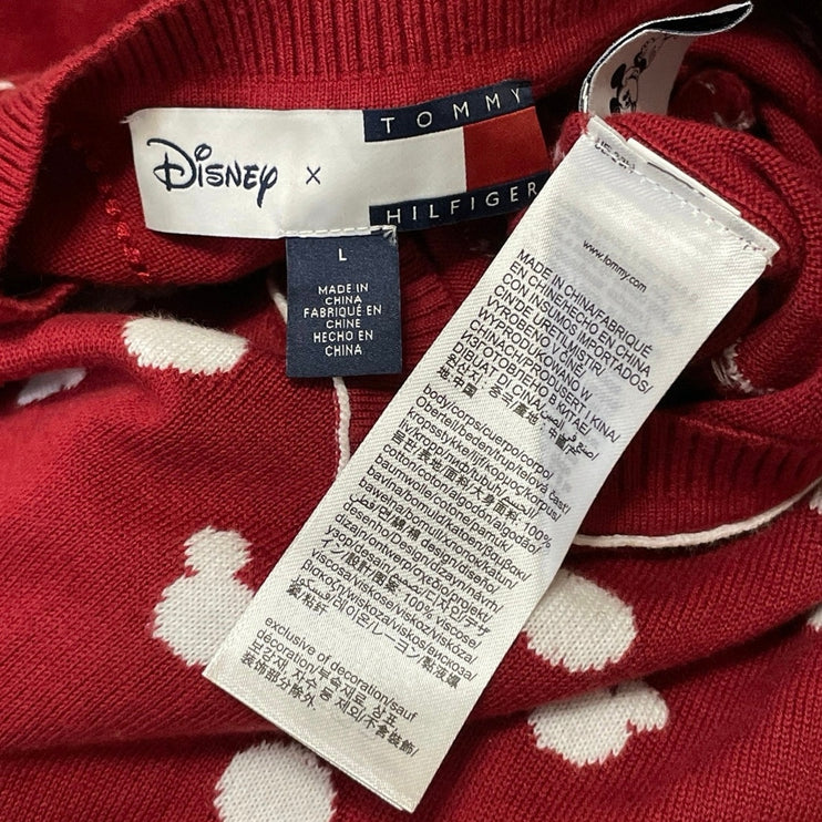 Disney x Tommy Hilfiger Women's Red White Long Sleeves Polka Dot Sweater Top L