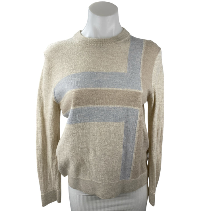 Ted Baker Women's Beige 100% Wool Knit Long Sleeve Crew Neck Sweater Top Size 4