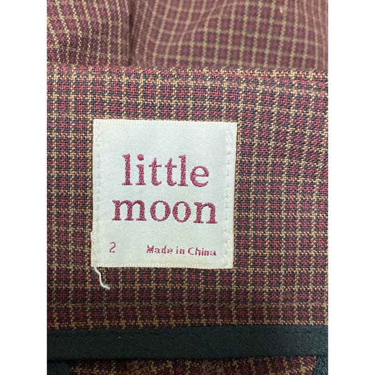 Little Moon Women's Brown Grid Plaid Check Flare Wide Leg Trousers Dress Pants 2