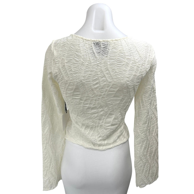 NEW Yellow The Label TIA White Textured Long Sleeve Pullover Crop Blouse Top S