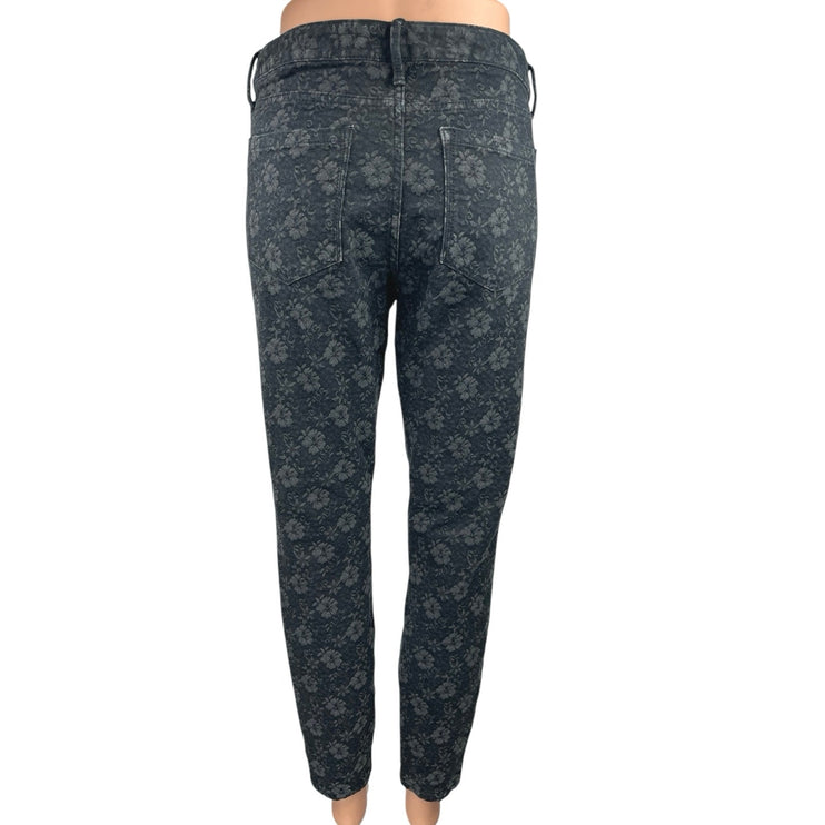 Banana Republic Black Gray Jacquard Floral Skinny Mid Rise Trousers Pants Sz 30