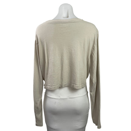 Set Active Women's Beige Long Sleeve Boxy Yoga Workout Athletic Crop Top Size M