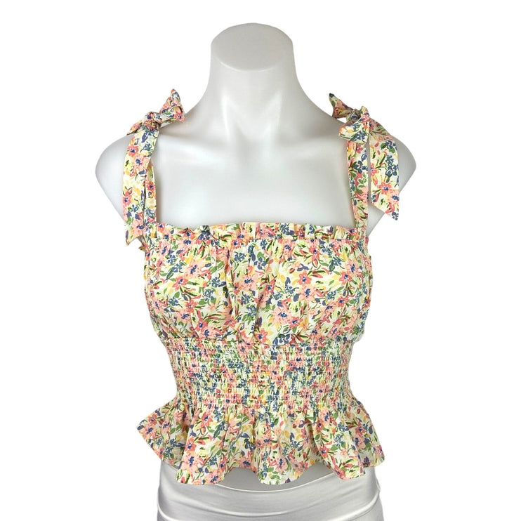 Forever 21 Multicolor Floral Tie Sleeve Smocked Sleeveless Peplum Blouse Size M