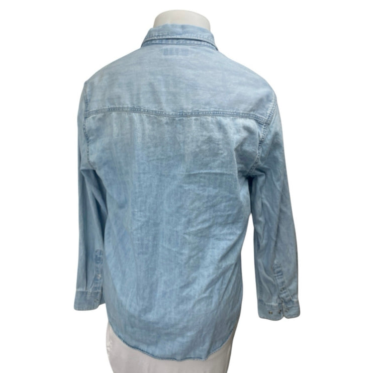 Zara Blue Chambray Denim Button Down Long Sleeve Pockets Shirt Jean Jacket Sz XL