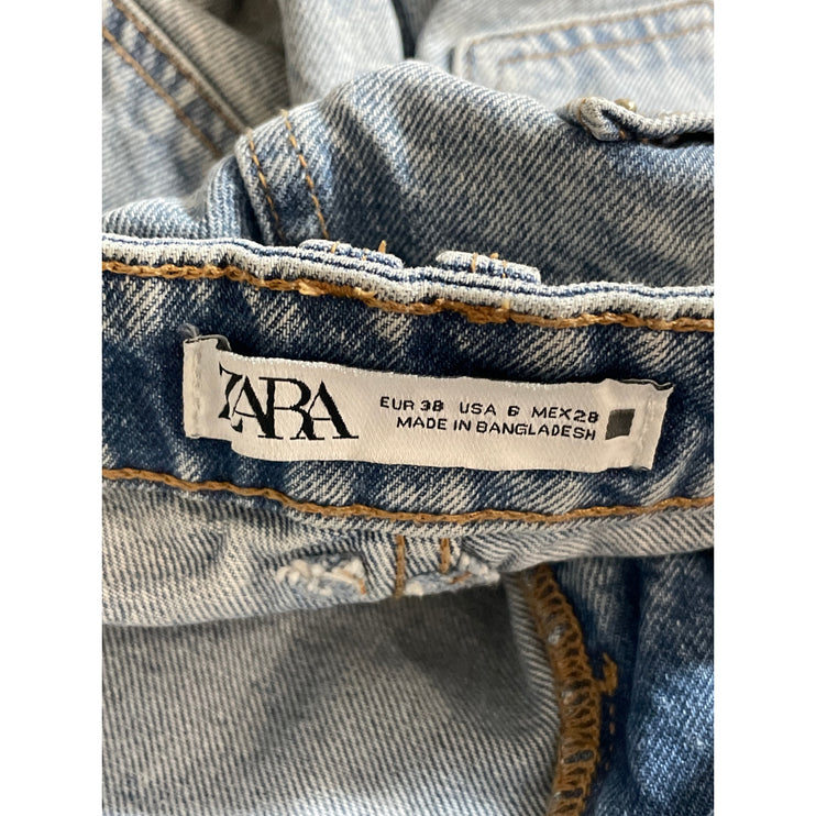 Zara Women's Blue Light Wash High Waisted Wide Leg Baggy Denim Jeans Size 6