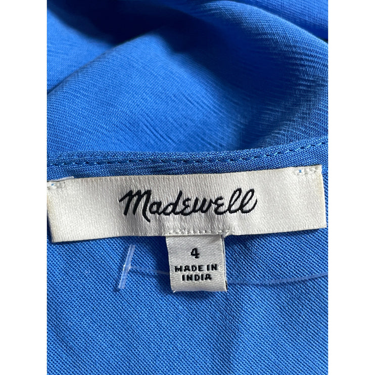 Madewell Blue Short Puff Sleeve Button Down Tie Waist V Neck A Line Mini Dress 4