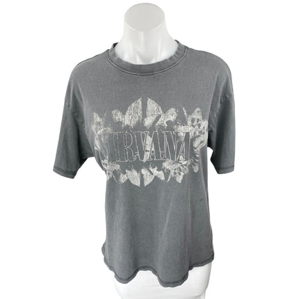 H&M Women's Gray Nirvana Graphic Print Short Sleeve Band T Shirt Tee Top Size M