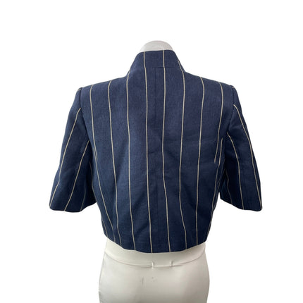 NEW Zara ZW Collection Navy Blue Short Sleeves Striped Linen Blend Coat Jacket S