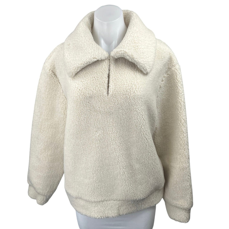 & Other Stories Cream White Wool Faux Shearling Collar Pullover Sweater Top Sz M