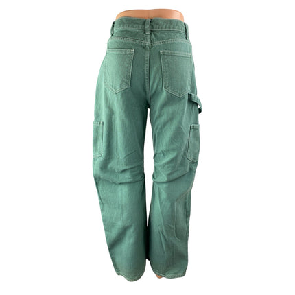 Lioness Womens Green High Waisted Barrel Baggy Utility Cargo Denim Jeans Size XS