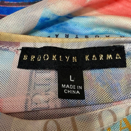Brooklyn Karma Multicolor Graphic Print Crewneck Short Sleeve Tee T-shirt Top L