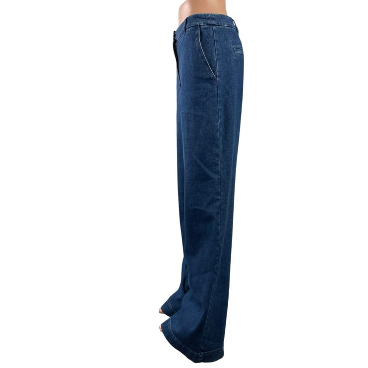 Sezane Women's Blue High Waisted Palazzo Wide Leg Baggy Denim Jeans Pants Sz 38