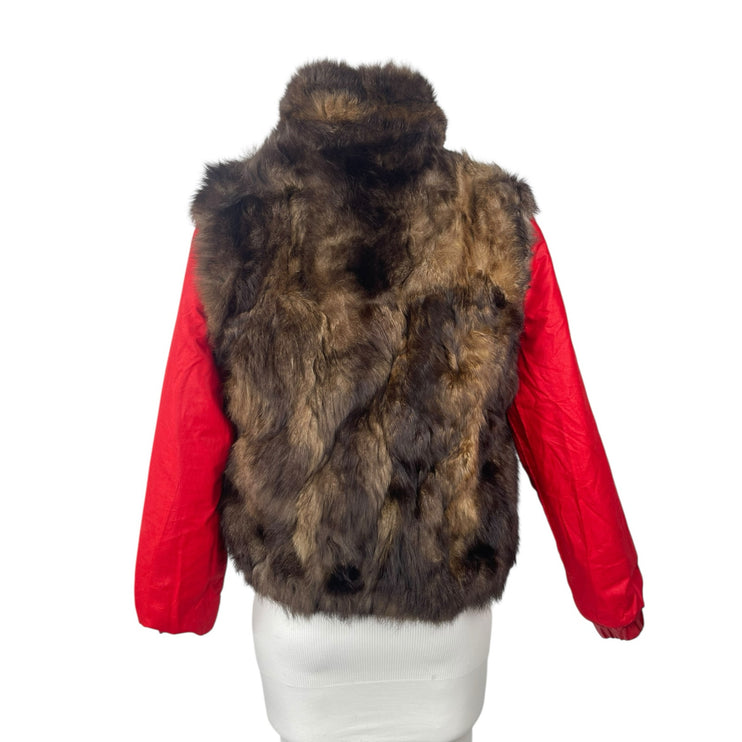 Red Reversible Vintage Genuine Leather Real Authentic Fur Bomber Coat Jacket L