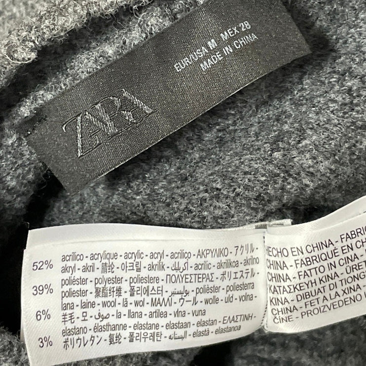 Zara Womens Dark Gray Crew Neck Cropped Long Sleeve Button Up Cardigan Sweater M
