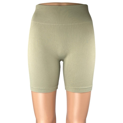 Adanola Women's Olive Green Rib Knit Mid Rise Activewear Yoga Gym Biker Shorts S