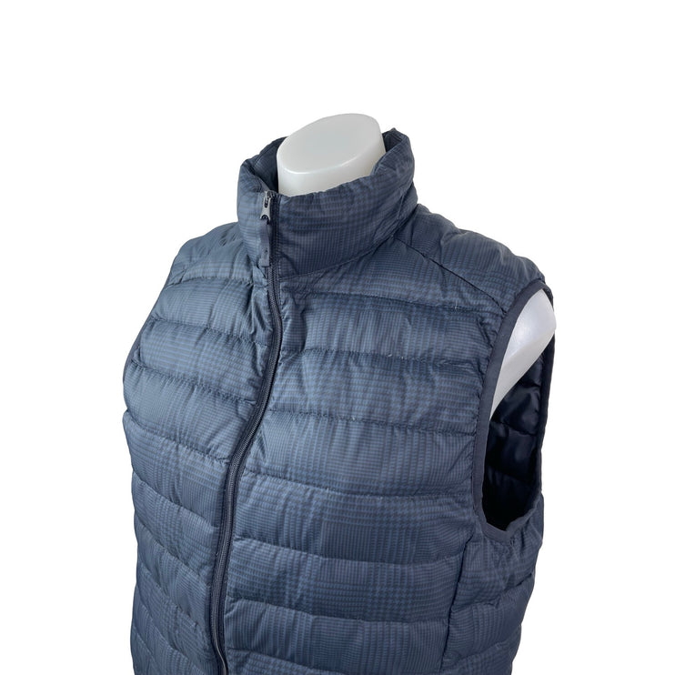 Uniqlo Ultra Light Houndstooth Women's Blue Full Zip Puffer Vest Jacket Size S
