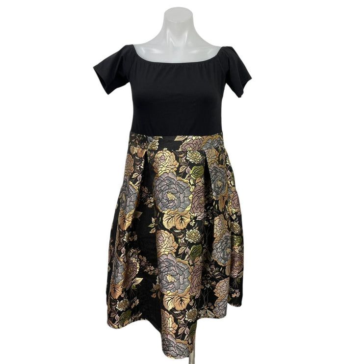 AX Paris Black Floral Off The Shoulder Skater Fit & Flare Mini Dress Size 14