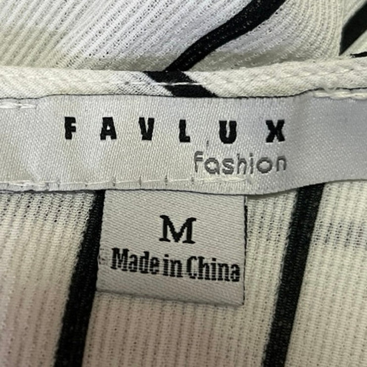 FAVLUX White Black Striped Half Bell Sleeve Deep V Neck Romper Shorts Size M