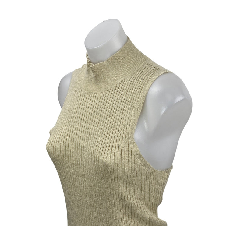 On 34th Cream Beige Sleeveless Turtleneck Ribbed Knit Tank Bodysuit Top Size L