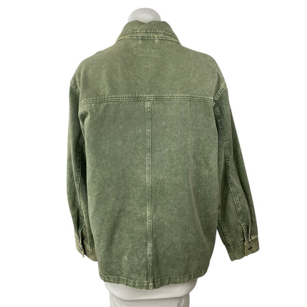 Blank NYC Garment Dye Acid Wash Twill Women's Green Shirt Utility Coat Jacket L