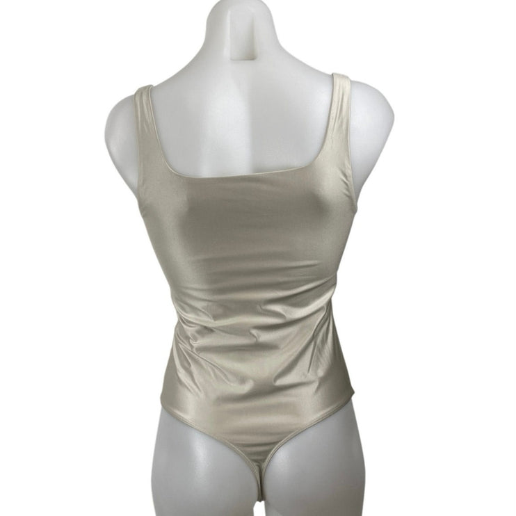 Aritzia Babaton Satinette Metallic Square Neck Sleeveless Tank Bodysuit Top Sz S
